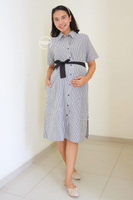 Louis Dress Salur Kancing Tali Hitam Perut - NAD 03 Abu